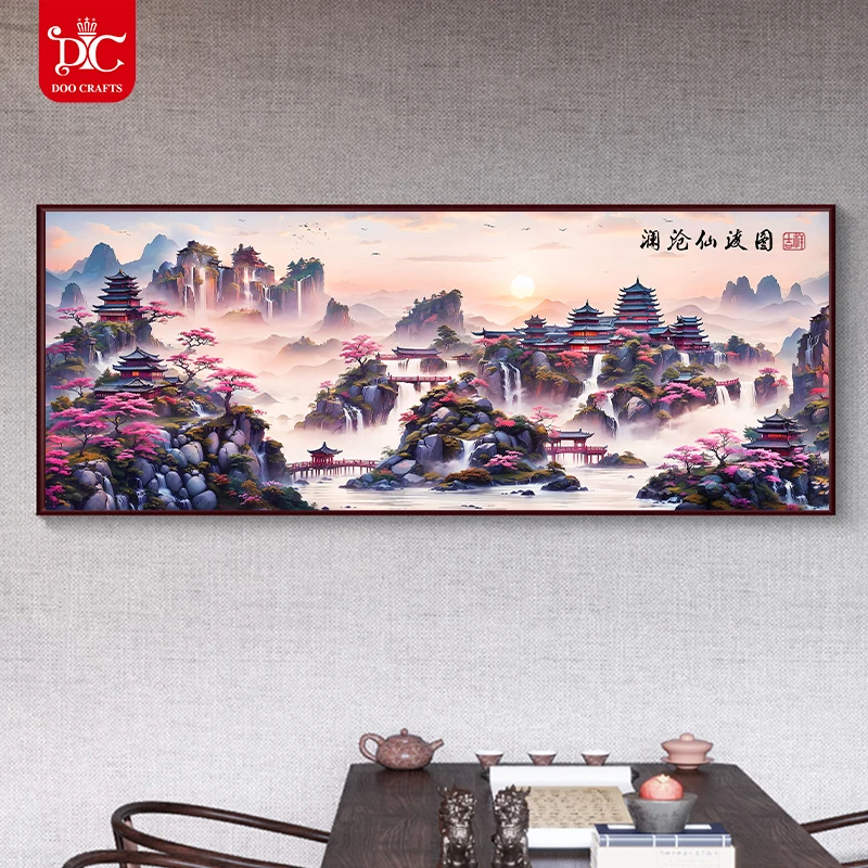 DC/蒂彩【澜沧仙渡图】现代新中式客厅山水画手工diy钻石画