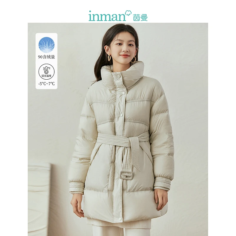 【欧若智性风】冬季立领防风白鸭绒羽绒服时尚落肩袖系带保暖外套