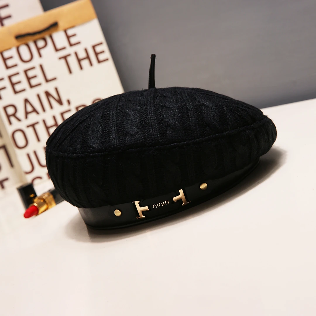 气质纯色贝雷帽女生韩系时尚百搭蓓蕾画家帽秋冬针织软糯毛线帽子