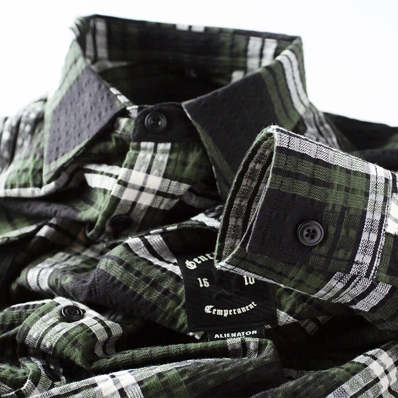 经典格纹不过时~高端精梳棉休闲格子衬衫男长袖方领衬衣秋季薄款