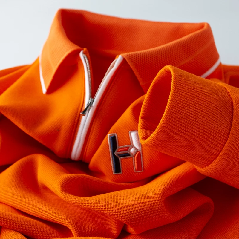 新款轻奢高档橙色POLO衫男长袖修身半拉链卫衣男秋季薄款百搭时尚