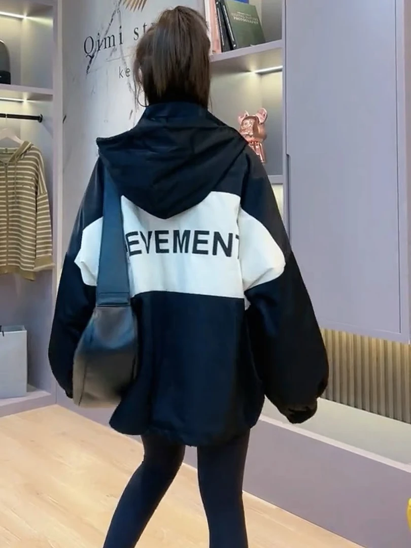 加绒加厚外套 袖子帽子夹棉 大身加棉加绒 2023冬季新款宽松连帽