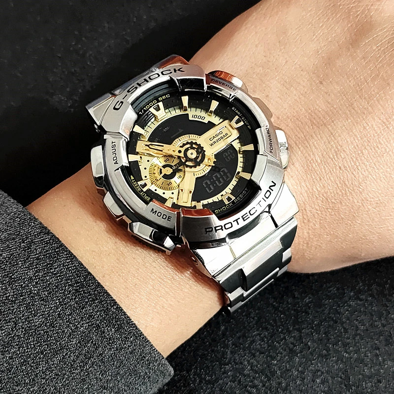 适配卡西欧ga-110黑金手表钢带g-shock替换ga-110-100金属表带男