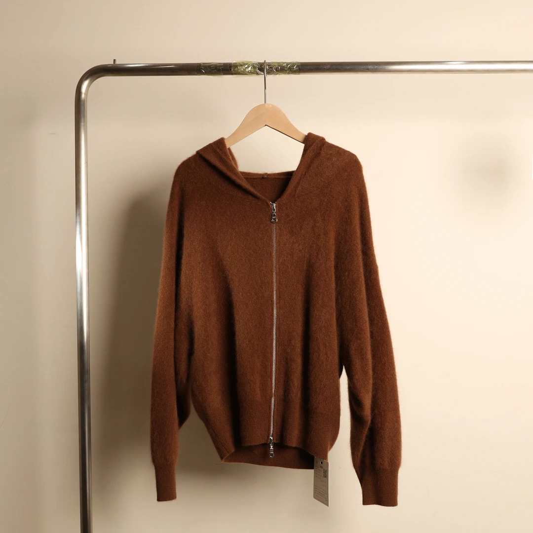 Z.blues【花看半开 酒饮微醺】时尚连帽拉链羊绒衫开衫女YZKK81312