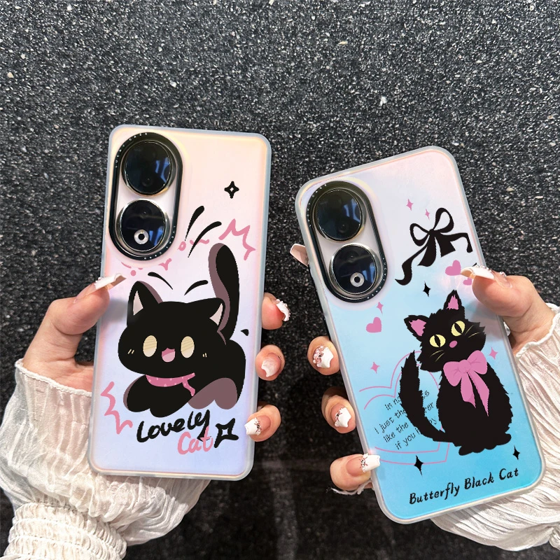 适用荣耀100手机壳荣耀magic6镭射领结猫防摔可爱创意80SE保护套
