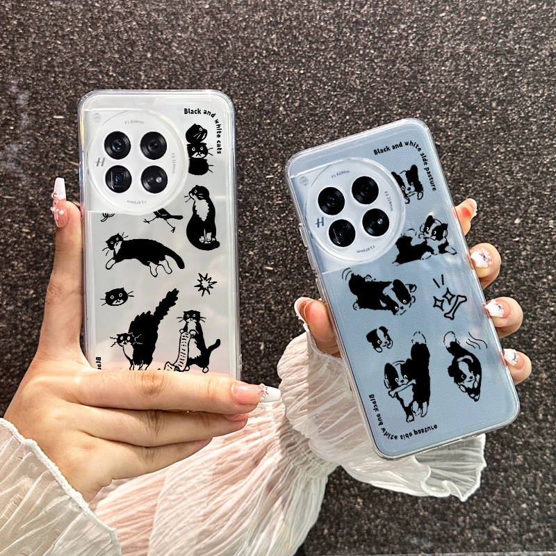 适用一加12手机壳透明防摔一加ace2pro创意小猫动态ace3保护套