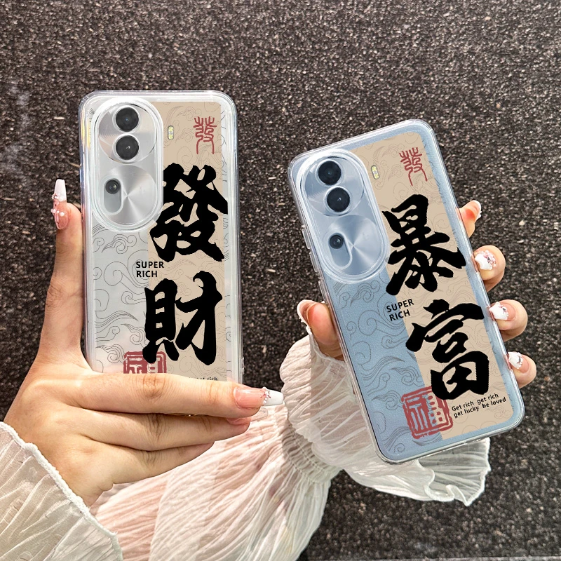 适用OPPOreno11手机壳findx7透明防摔简约发财暴富OPPOreno10软壳