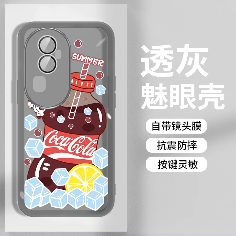 适用OPPOReno11魅眼半透OPPO Reno10pro防摔创意彩绘可乐手机壳