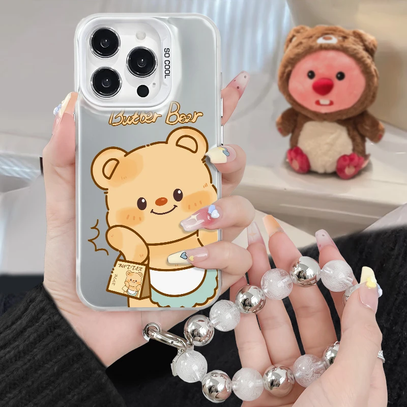 围裙小熊适用苹果iPhone/华为/vivo/小米/一加手机壳彩银保护套
