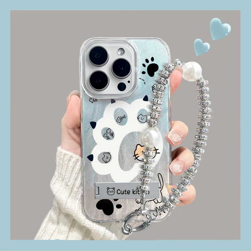 奶呼猫爪适用苹果16iPhone15华为OPPOvivo小米个性羽纱支架手机壳