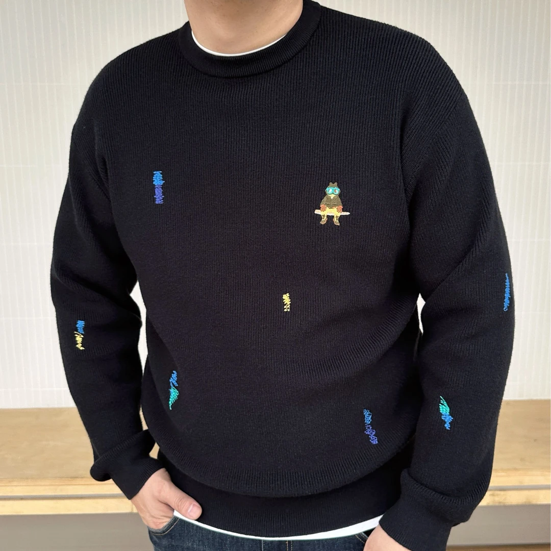 大依无忧大码男装冬新款刺绣宽松胖人加肥加大男款圆领毛衣针织衫