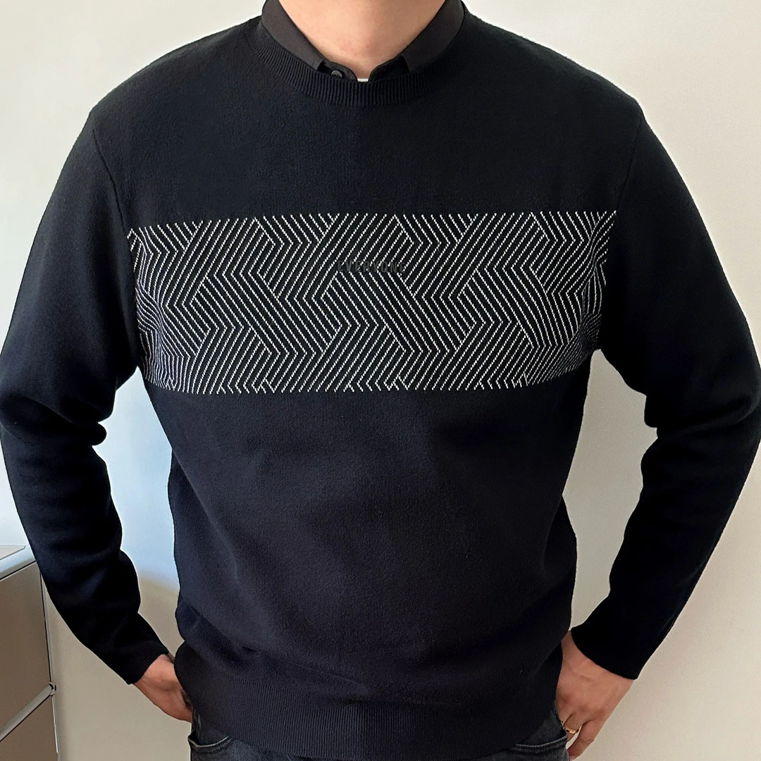 大依无忧大码男装冬季假两件胖人针织衫加肥加大男士衬衫领毛衣