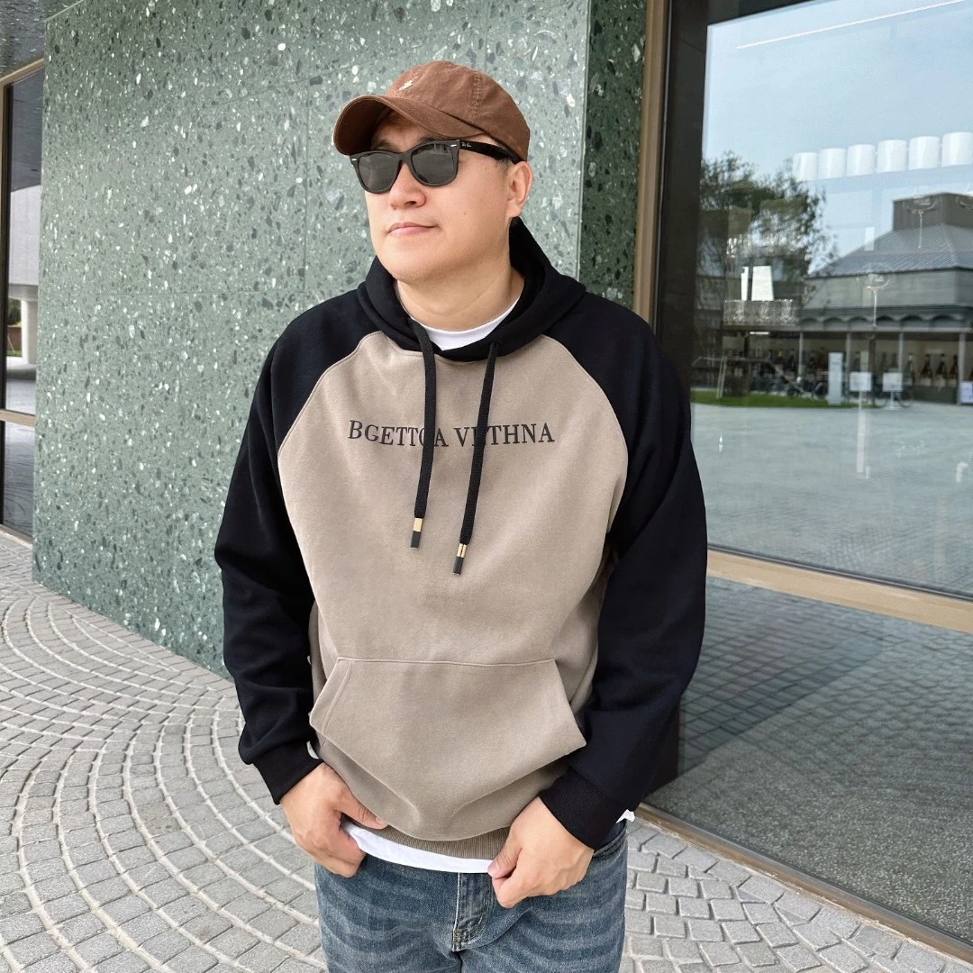 DAEVU秋新款大码男装叉肩拼色潮胖子加肥加大男款长袖连帽卫衣