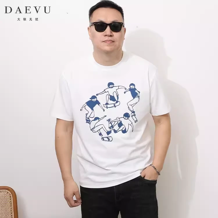 DAEVU夏季新款滑板少年休闲潮胖子大号加肥加大码圆领男士短袖t恤