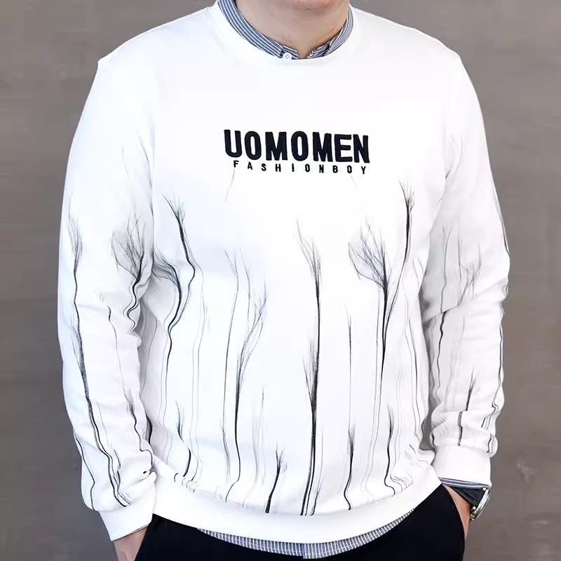 秋新款印花大号男装潮胖子加肥加大码男士长袖圆领套头卫衣