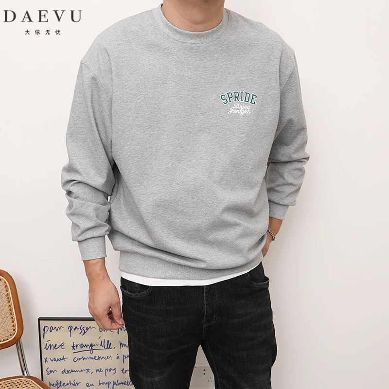 DAEVU春秋新款灰色时尚韩版大号潮胖子加肥加大码男款圆领长袖