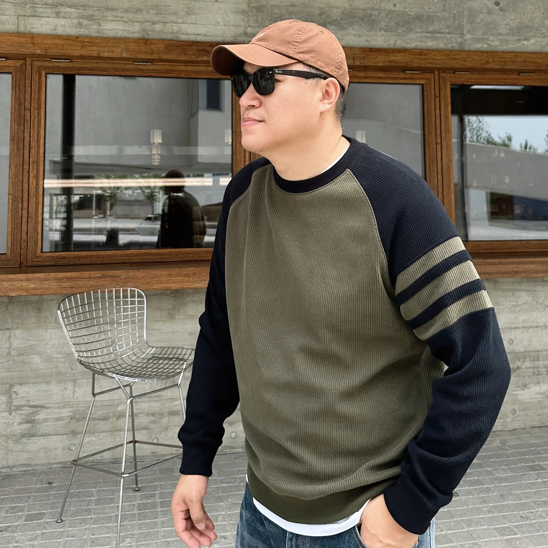大依无忧秋新款大码男装插肩绿色潮胖子加肥加大男款圆领长袖卫衣