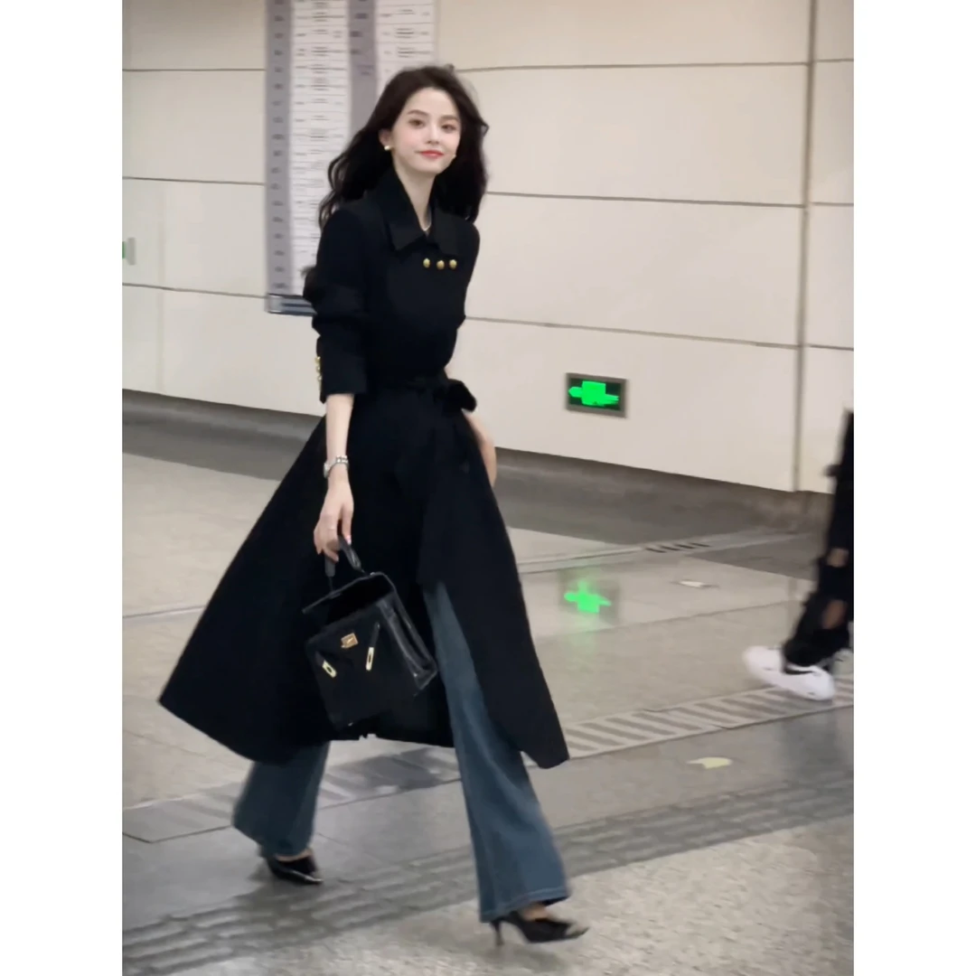 【is薇】【鎏光】女神中长款显瘦收腰气质赫本风系带风衣3QWXJ2059