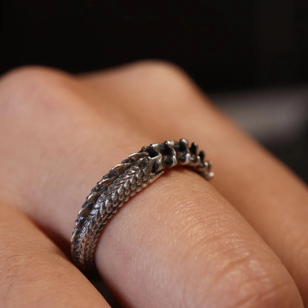 925银戒指 [龙骨戒]情侣可调节纯手工素款龙年戒指白泽手作原创