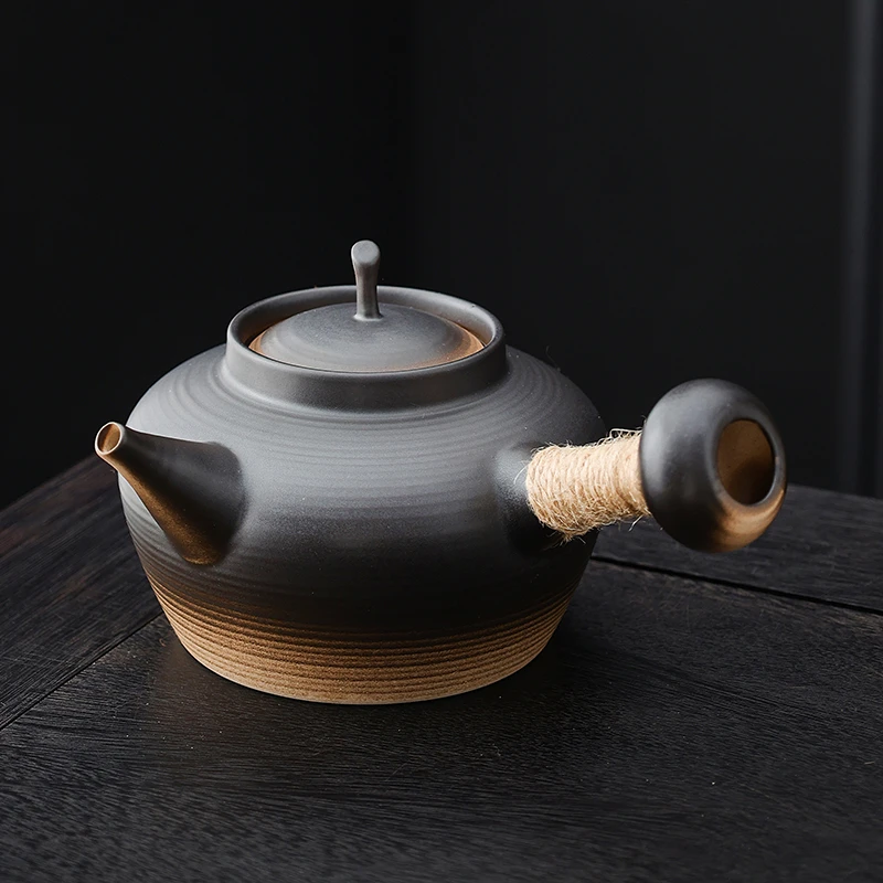 潮汕砂铫壶煮茶壶中式围炉煮茶壶烧水壶茶具电陶炉炭炉用侧把陶壶