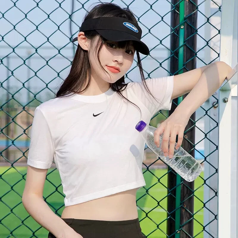 NIKE耐克露脐装上衣女装新款运动休闲短款圆领短袖T恤DD1329-100