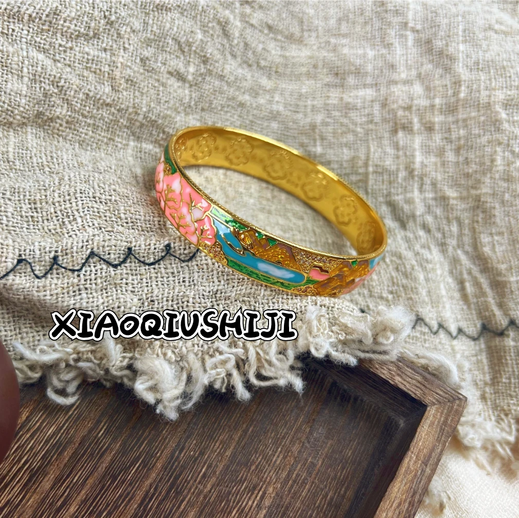 铜合金手镯 【Qiut】十里桃花闭口手镯宫廷复古手环 手饰