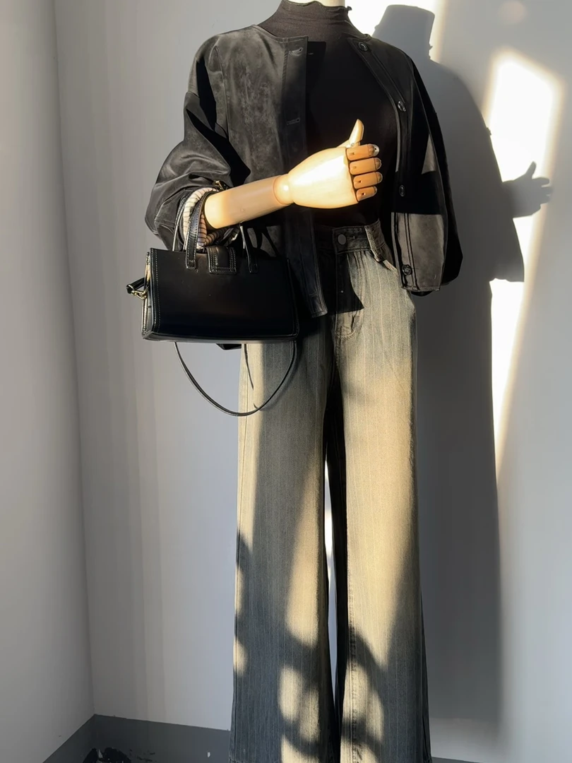 现货！复古麂皮外套显瘦时尚设计感气质