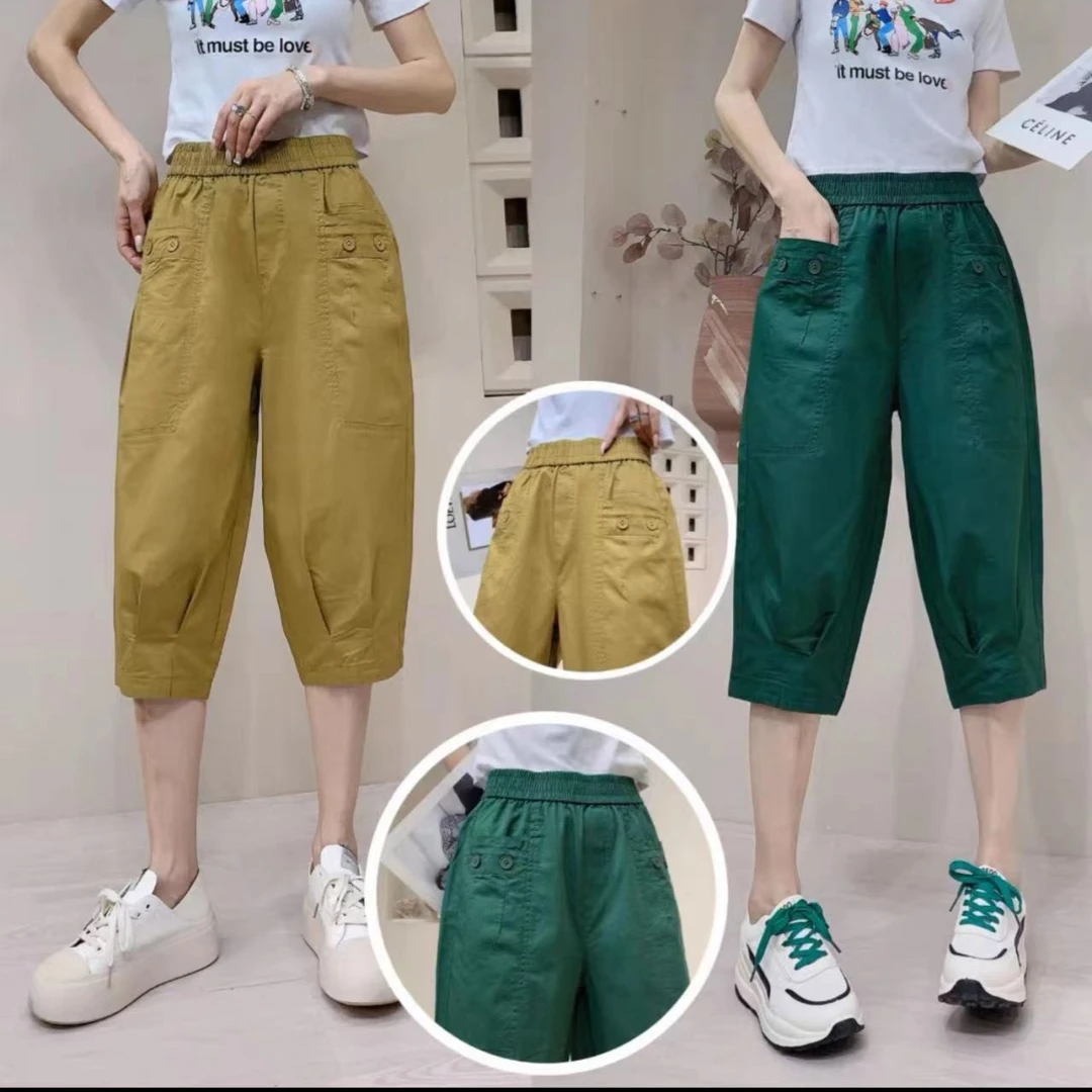 2025夏季新款时尚休闲冰棉弹力百搭双扣口袋七分裤708