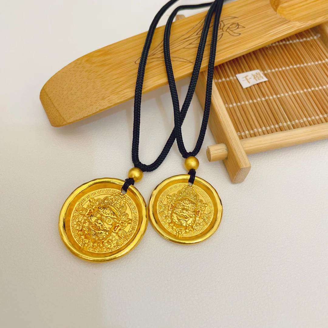 合金吊坠 古法精工手工锤纹黄财神吊坠