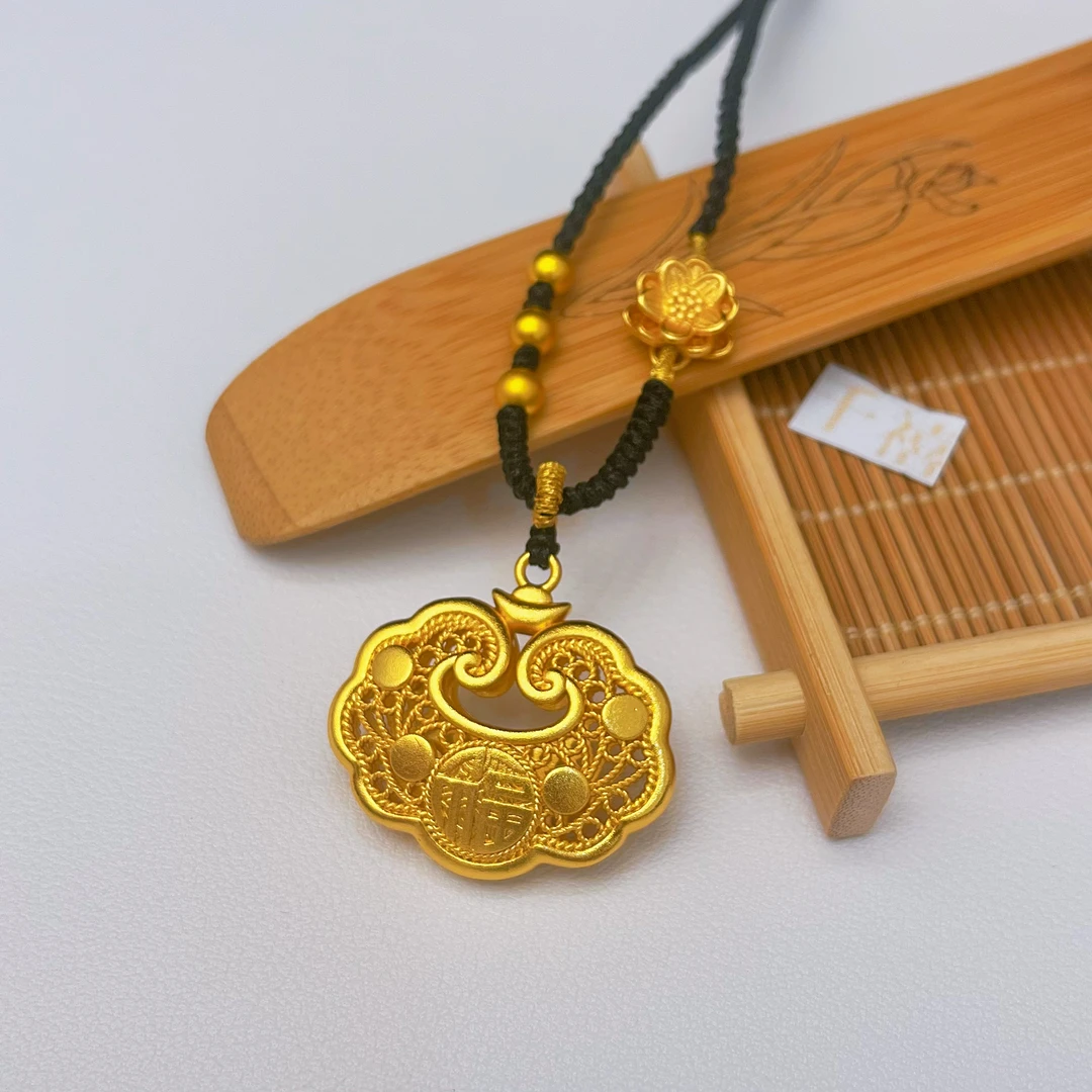 合金吊坠 古法精工镂空手工祥云福锁吊坠无铃铛款长命富贵锁