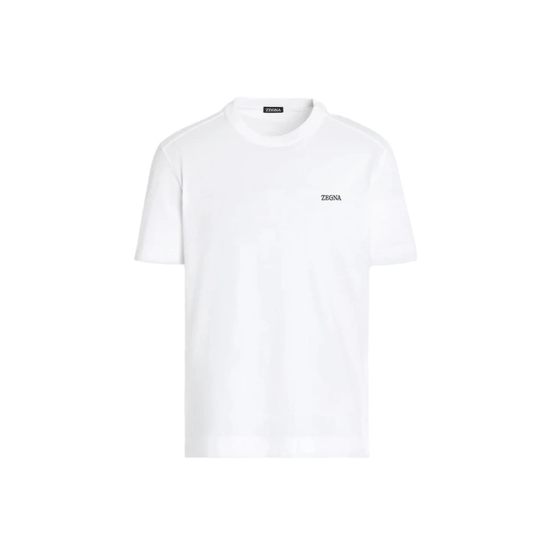 全新未使用 ZEGNA 杰尼亚 简约圆领短袖胸前侧字母标男士黑/白/蓝