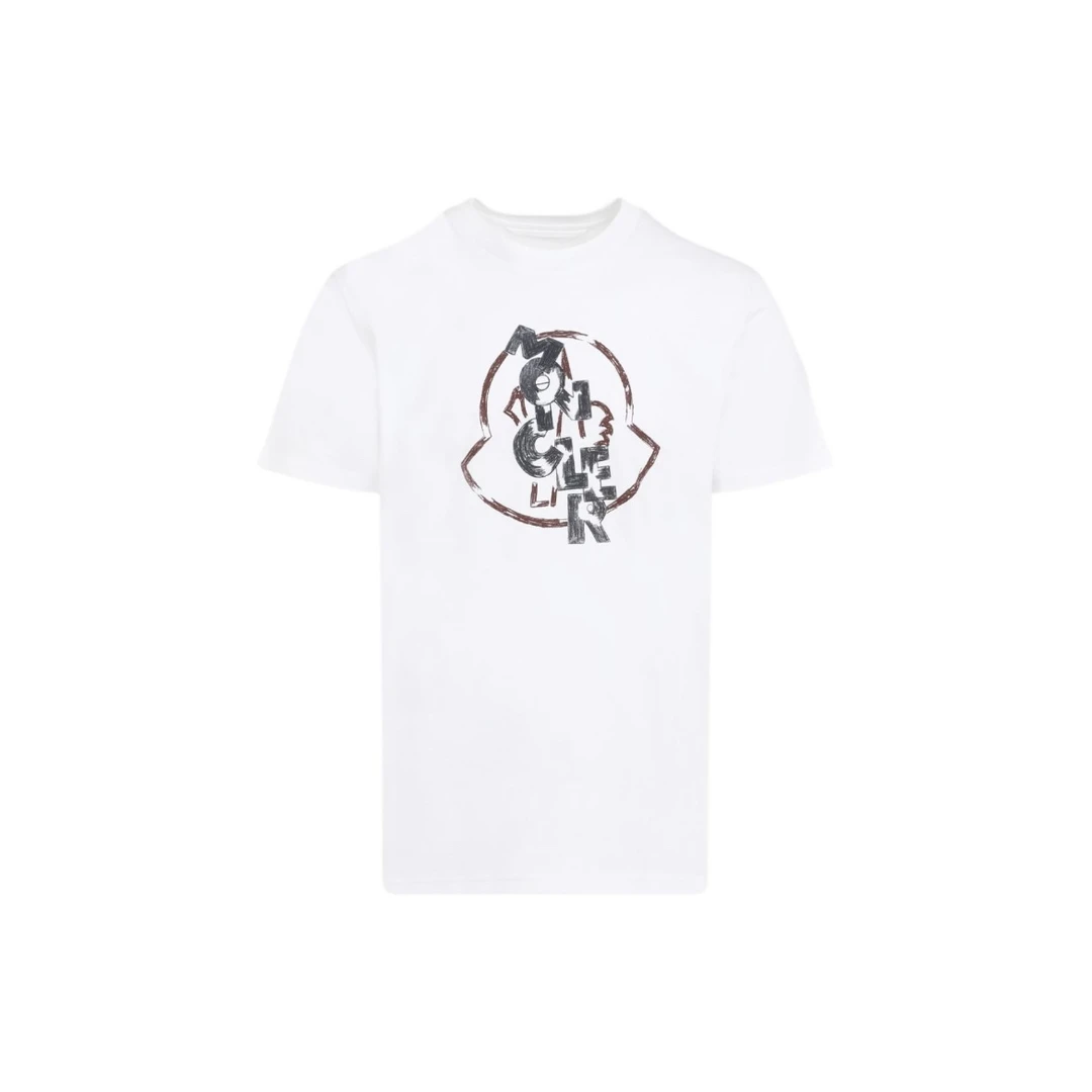 全新未使用 MONCLER 盟可睐蒙口Logo印花圆领套头短袖T恤男款白色