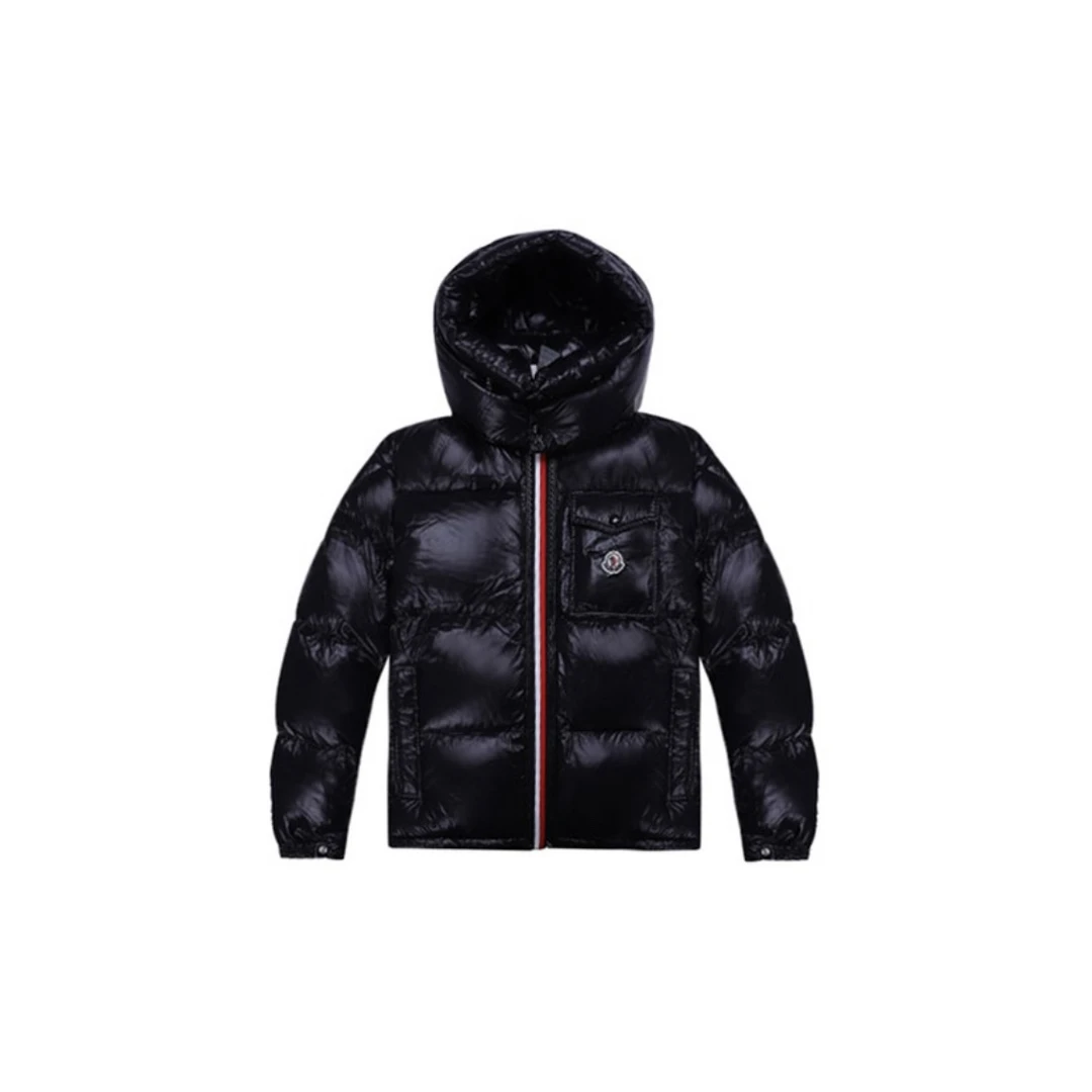 全新未使用 MONCLER 盟可睐蒙口 纯色彩条连帽短款羽绒服男士蓝色