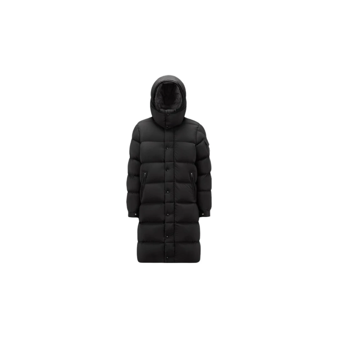 全新未使用 MONCLER 盟可睐蒙口纯色连帽长款宽松羽绒服男款黑色