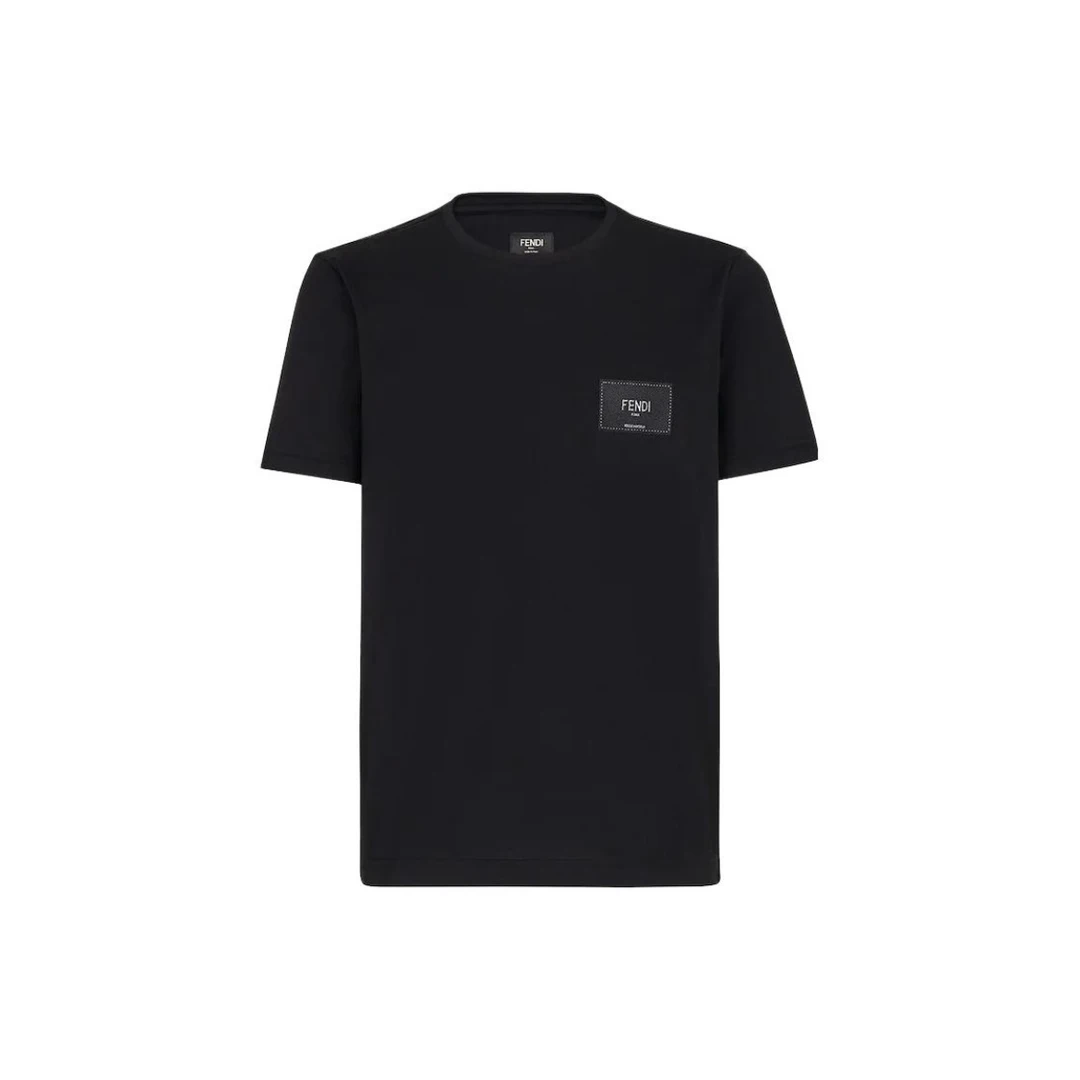 全新未使用 FENDI/芬迪 休闲百搭时尚纯色Logo刺绣款短袖男士黑色