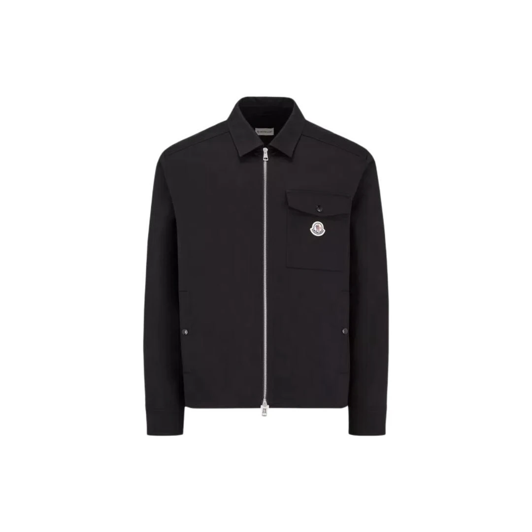 全新未使用 MONCLER 盟可睐蒙口 翻领拉链长袖衬衫夹克 男士黑色