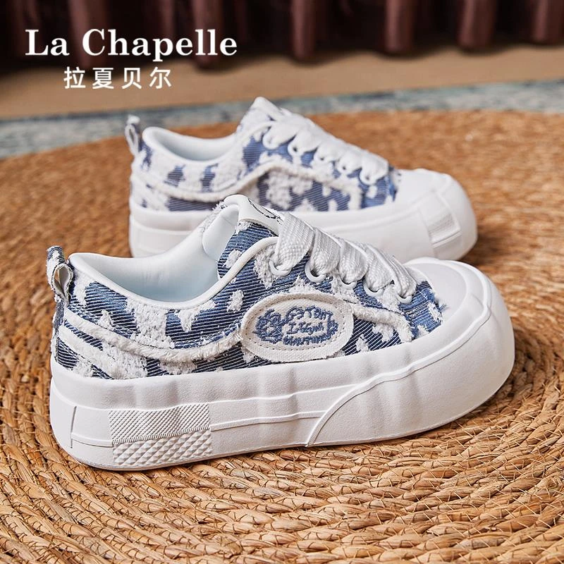拉夏贝尔女鞋厚底帆布鞋女2025新款冬季透气丑萌大头鞋子轻奢板鞋