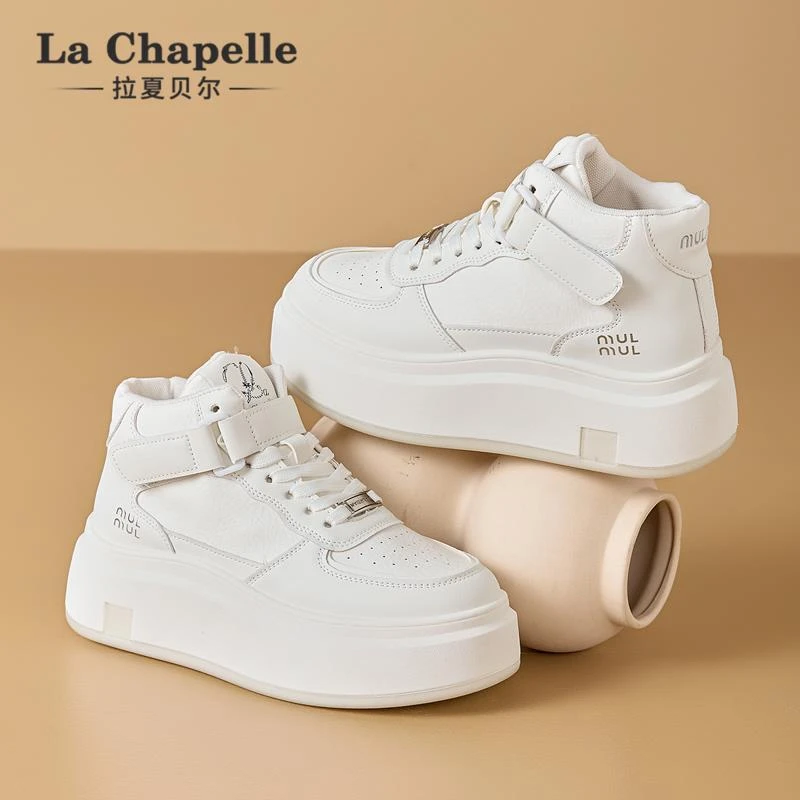 拉夏贝尔高帮鞋女2025秋冬新款松糕底增高板鞋百搭休闲运动小白鞋