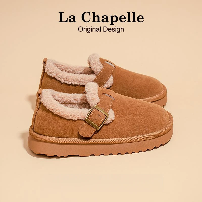 拉夏贝尔雪地靴女2024冬季新款皮毛一体加厚保暖棉鞋女加绒勃肯鞋