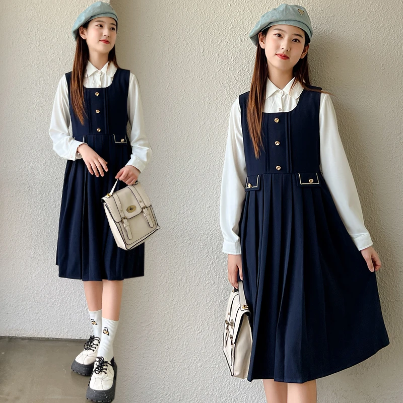 女童背带裙套装春装2023新款儿童洋气连衣裙中大童学院风春季裙子
