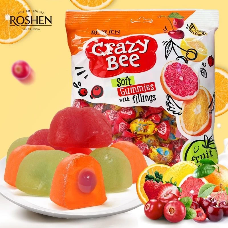 俄罗斯乌克兰进口如胜小蜜蜂软糖爆浆水果浓缩果汁夹心糖网红年货