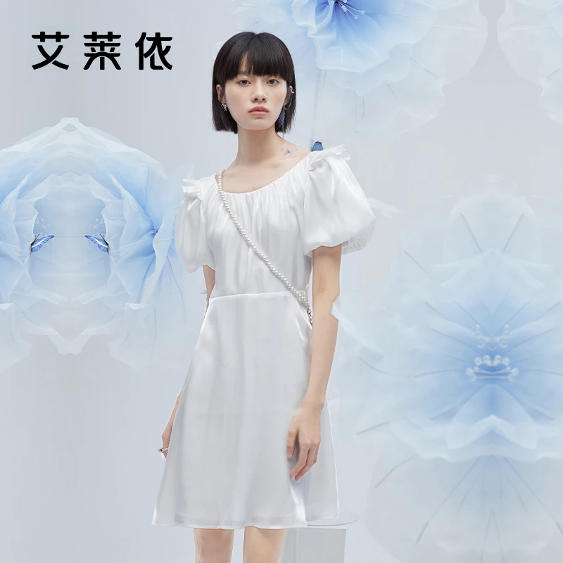 艾莱依春夏新款气质连衣裙赫本风法式女甜美复古简约夏季裙子8202