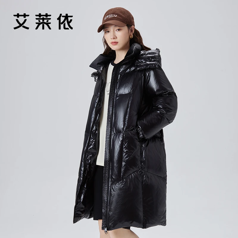 艾莱依冬季新款长款羽绒服女时尚休闲宽冒檐连帽保暖防风外套1206