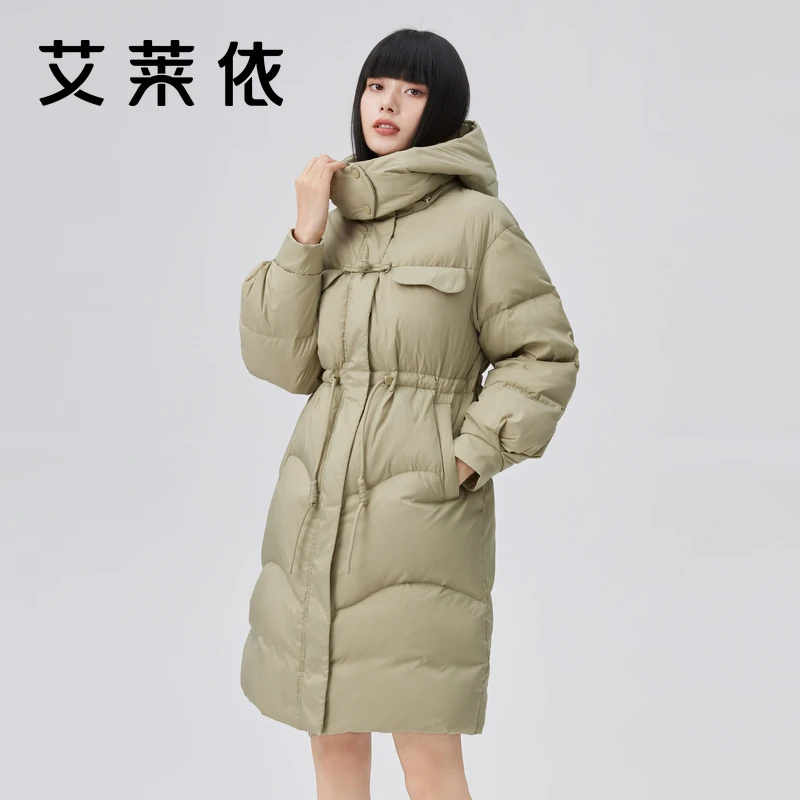 艾莱依冬季羽绒服女中长款保暖连帽防风气质时尚休闲气质外套1343