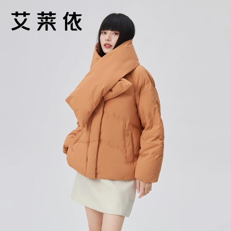 艾莱依-新款时尚甜美面包服冬季保暖可拆卸短款羽绒服外套4174
