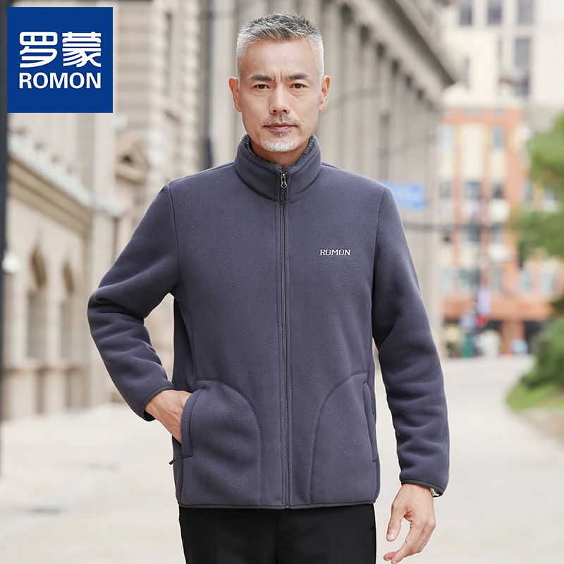 Romon/罗蒙中年爸爸休闲外套开衫中老年男士爷爷装加厚保暖摇粒绒
