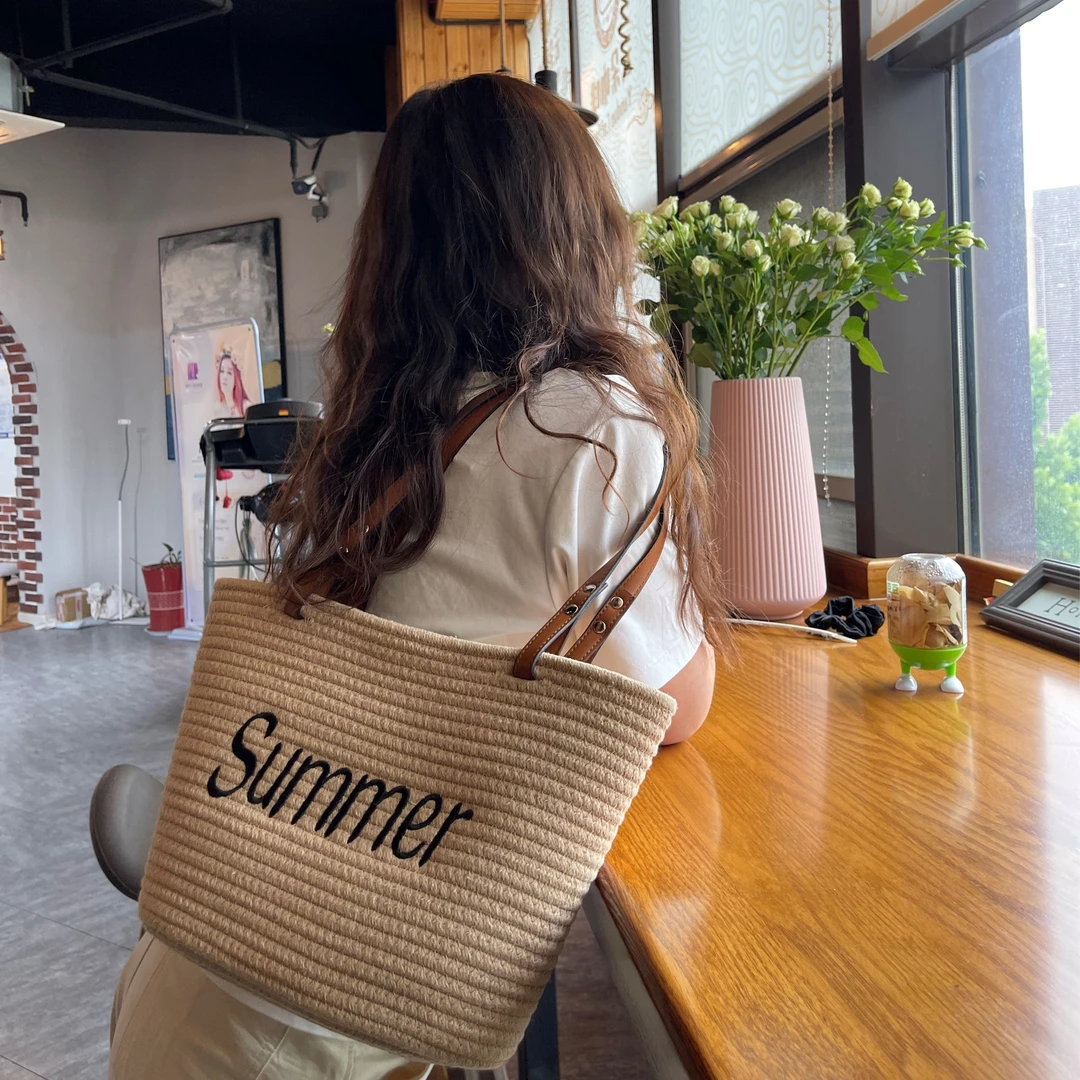 高级质感小众穿搭时尚ins风托特包summer 编织包包 单肩春秋旅游
