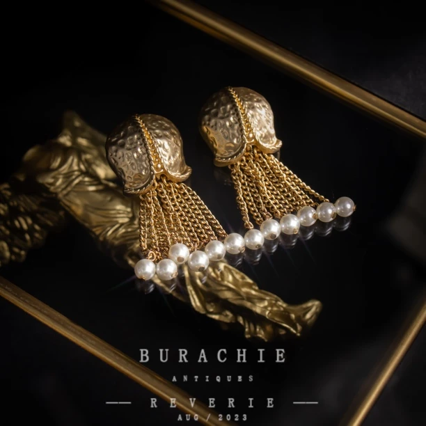 铜合金仿珍珠耳饰 【6400】巴黎|古卓首饰即视感布鲁斯 藏流苏风铃