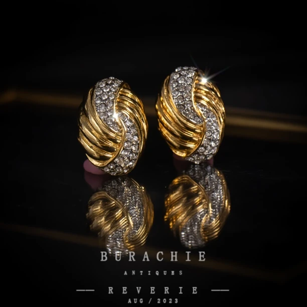 铜合金仿水晶耳饰 【7598】老牌古卓商收藏首舶来品莱茵水钻气质