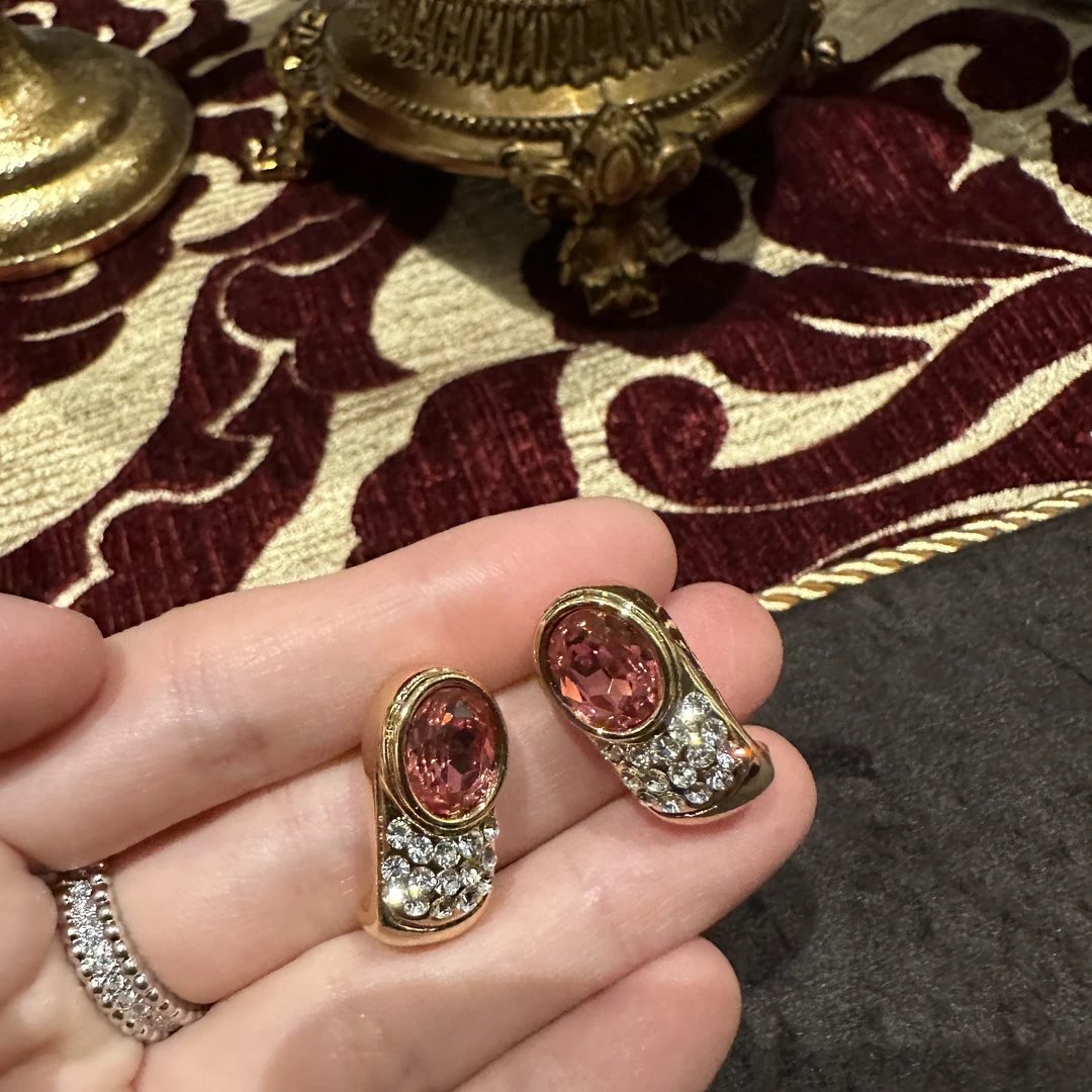 铜合金仿水晶耳饰 【4891】耳饰 店主西班牙之行珍藏高品粉红多宝
